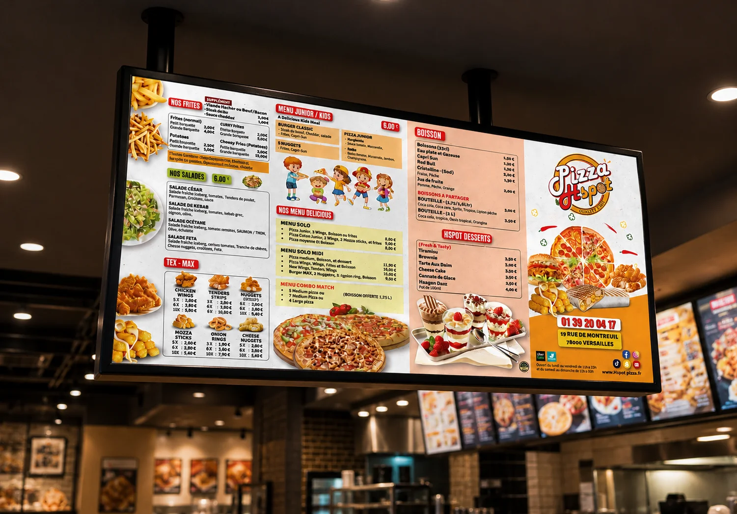 Digital menu board on commercial TV display